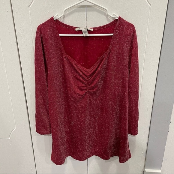American Rag Red Sparkly 3/4 Sleeve Blouse - Picture 1 of 8